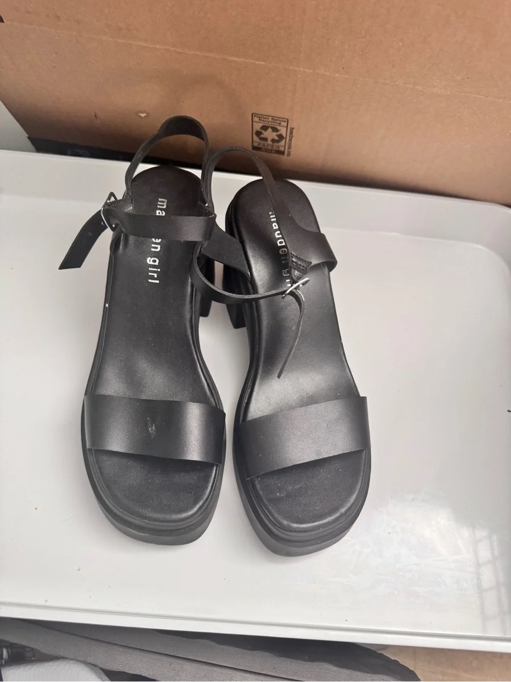 Madden Girl Black Platform Ankle-Strap Block Heels